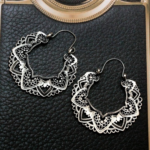 Any 2/$20! Silver Filagree Boho Hoop Earrings - Picture 5 of 8